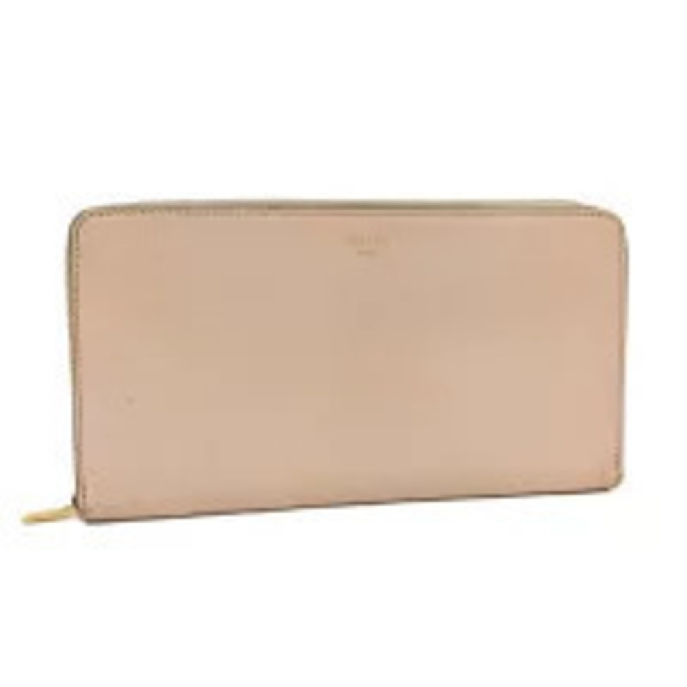 Celine Round Zipper Long Wallet Leather Pink Beige Cream